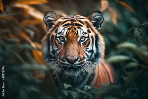 Sumatran Tiger in the jungle  Thailand. Selective focus.