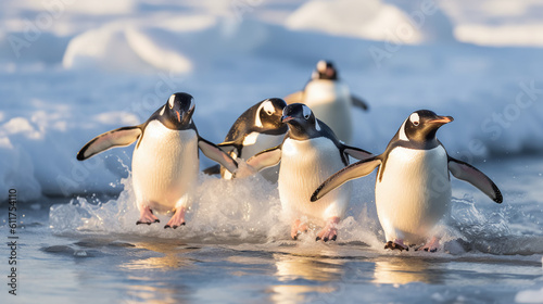 A group of adorable penguins waddling on the icy terrain  their cute and clumsy movements melting hearts worldwide  generative ai