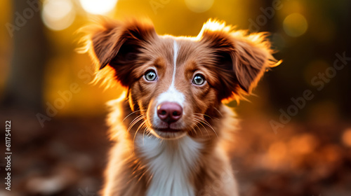 A cute pup with a wagging tail and a mischievous glint in its eyes, generative ai