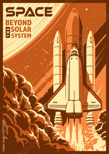 Space shuttle monochrome vintage flyer