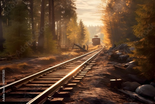 railroad track, in the style of nostalgic landscapes. generative AI illustration.