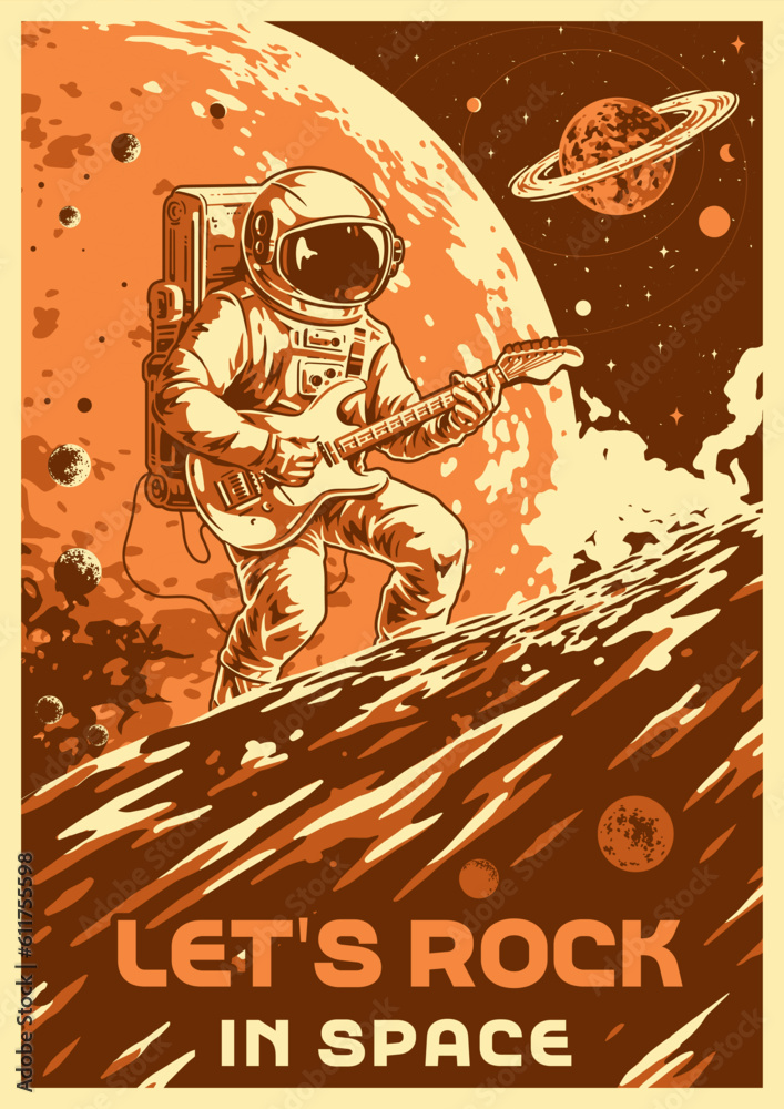 Obraz premium Space musician monochrome vintage poster