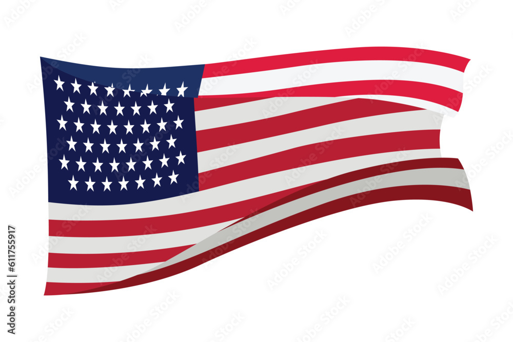 Fototapeta premium Waving flag. American flag on white background. National flag waving symbol. Banner design element