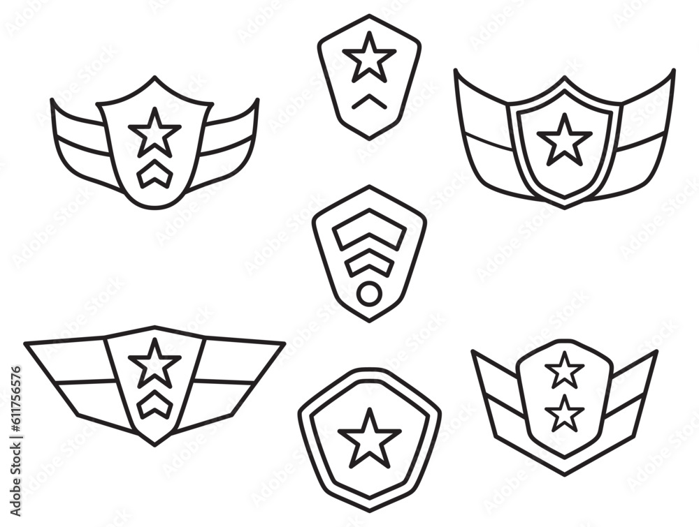 Badge military rank icon.Military star and shield with wings.Army