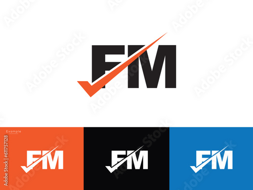 fm, fm Elegant Vector Emblem Checkmark Logo