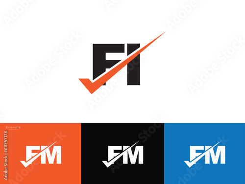 fi, fi Elegant Vector Emblem Checkmark Logo