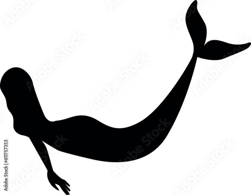 Mermaid black silhouette with tail icon. Mermaid logo.