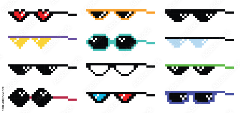 Pixel glasses meme set. Like a boss meme. Pixelation, accessories ...