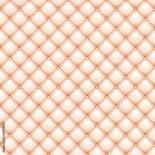 Leather upholstery seamless classic background pattern. Vintage royal texture of creamy and pink padded fabric with buttons for antique furniture decoration