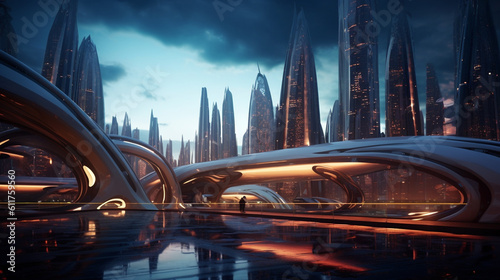 Futuristic Sci-Fi Fantasy Cityscape, Generative AI