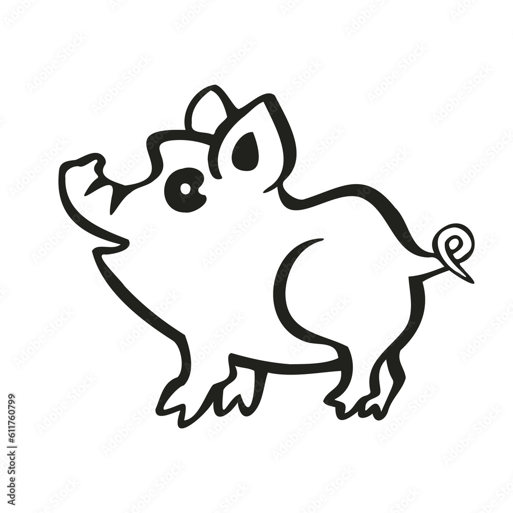 Symbol of the year of the pig, piglet, line, vector illustration