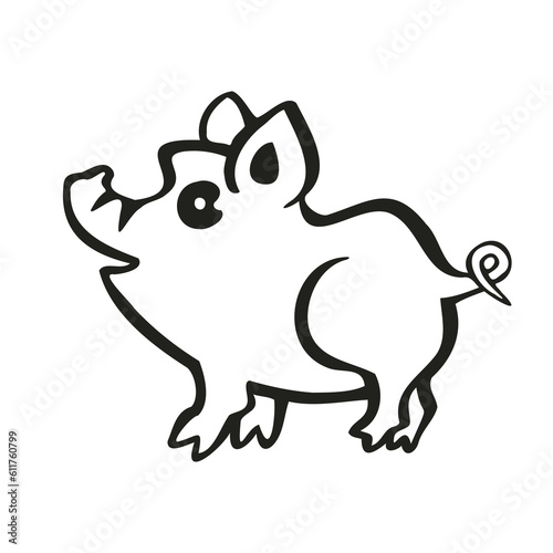 Symbol of the year of the pig  piglet  line  vector illustration