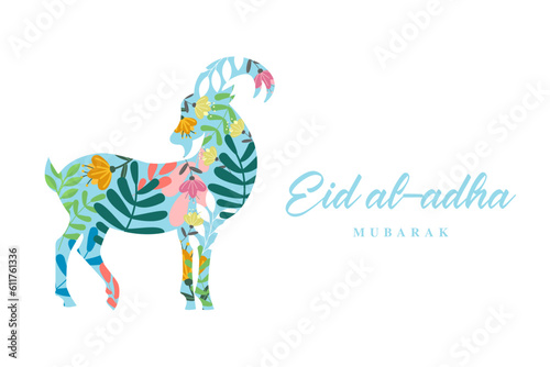 Fototapeta Naklejka Na Ścianę i Meble -  illustration vector graphic of mosque and goat in silhouette with glowing lantern for eid al adha mubarak. good for background, banner, card, poster flyer template.
