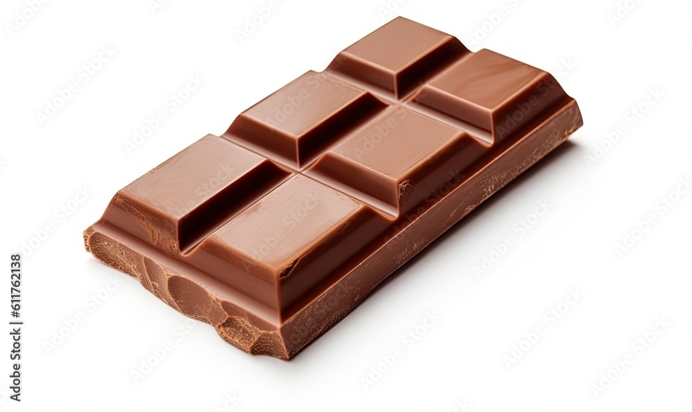 Close up a chocolate bar isolated on white background, generative AI Close up a chocolate bar isolated on white background, generative AI