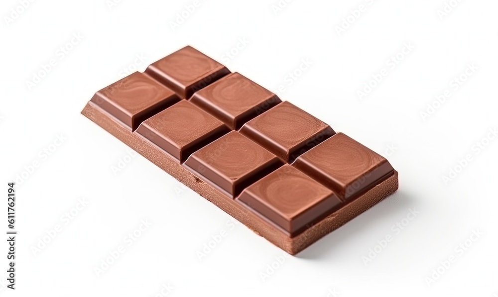 Close up a chocolate bar isolated on white background, generative AI Close up a chocolate bar isolated on white background, generative AI