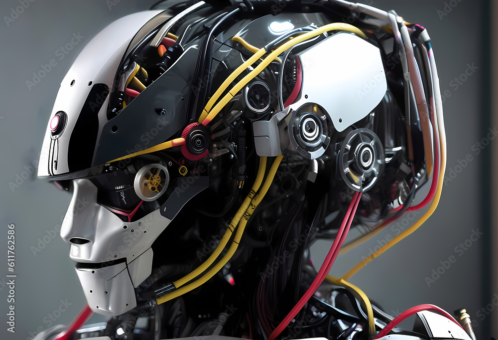 a robot artificial intelligence, cyborg, android, AI, Neural networks, Digital Twin, human-machine interfaces, wires face , computer head, Ai-Mitsu, cybernetics, cyberpunk art, future human, humanity a robot artificial intelligence, cyborg, android, AI, Neural networks, Digital Twin, human-machine interfaces, wires face , computer head, Ai-Mitsu, cybernetics, cyberpunk art, future human, humanity