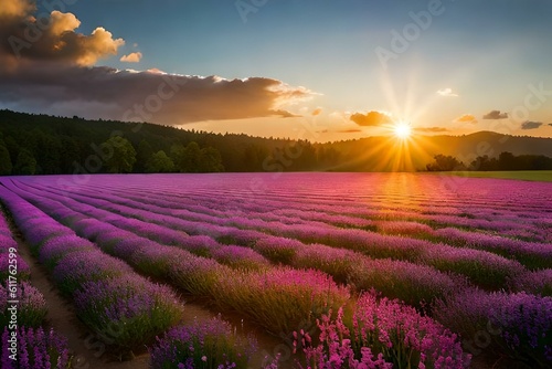 lavender field at sunset generated Ai