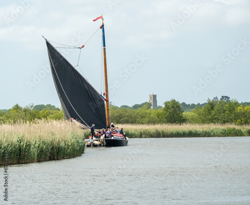 The Norfolk Wherry Albion sailing down the River Bure, Norfolk Broads