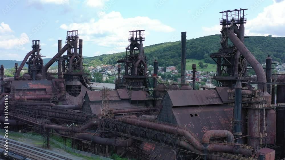 Aerial Bethlehem Steel Stacks Rear Center Fixed Point Arc Aerial Bethlehem Steel Stacks Rear Center Fixed Point Arc