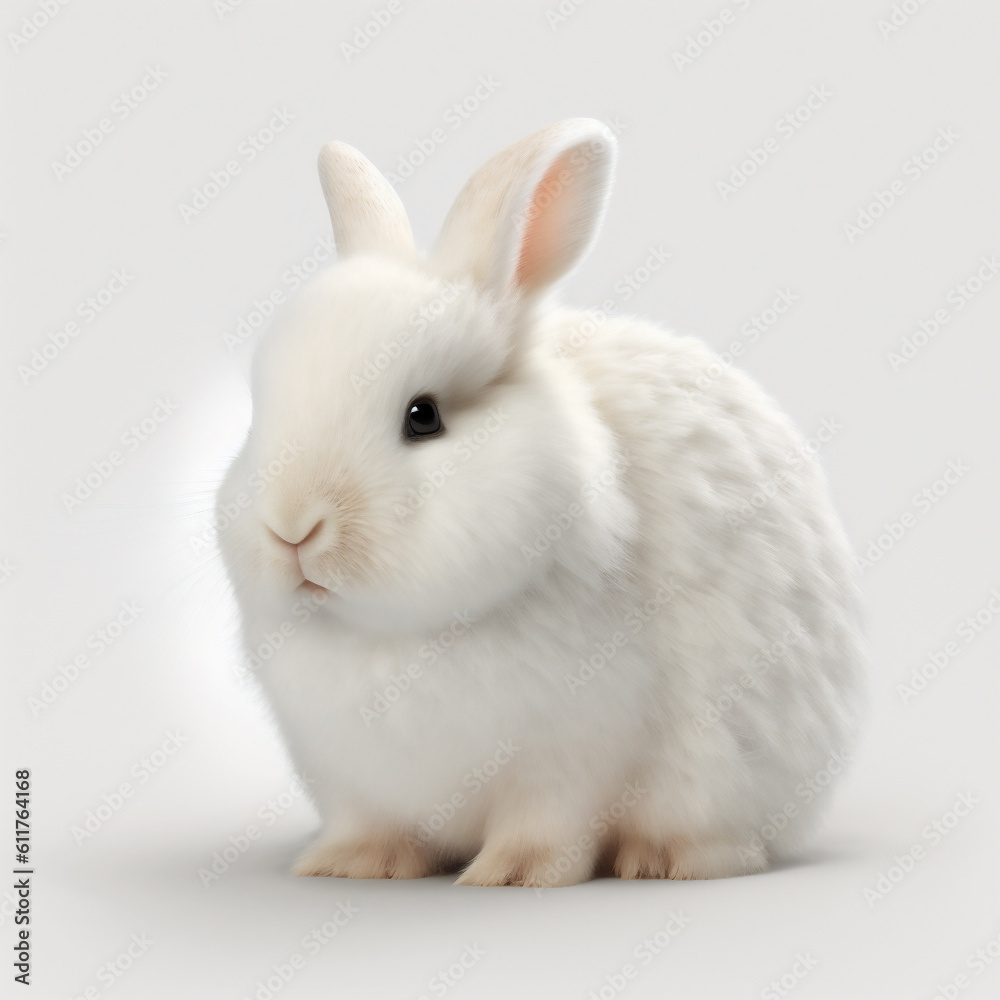 Fluffy Chubby White Rabbit Cute Adorable Animal Pet Bunny Generative AI