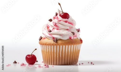 Tasty cupcake on white background, generative AI