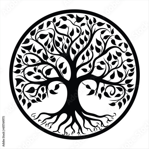 Celtic Tree of life decorative Vector ornament, Graphic arts, dot work. Grunge vector illustration of the Scandinavian myths with Celtic culture.