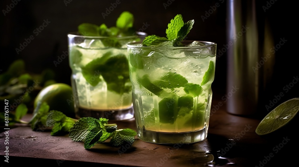 classic mojito with lime and mint. Generative AI classic mojito with lime and mint. Generative AI
