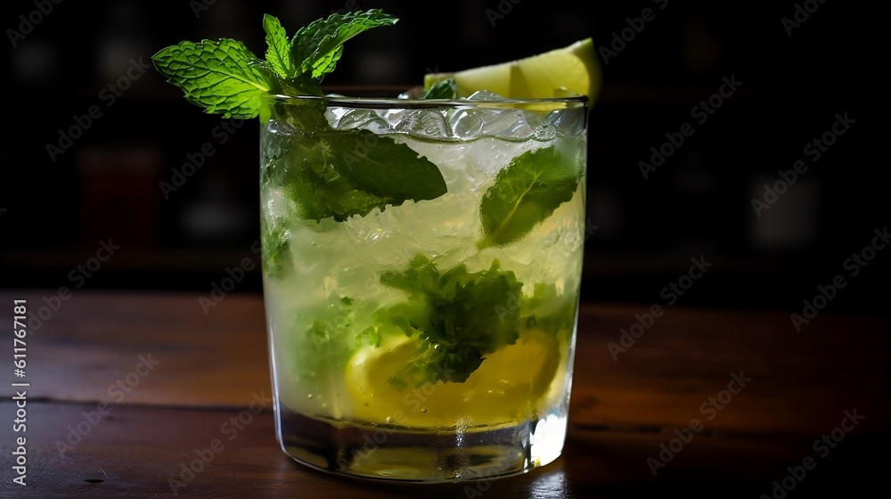 classic mojito with lime and mint. Generative AI classic mojito with lime and mint. Generative AI