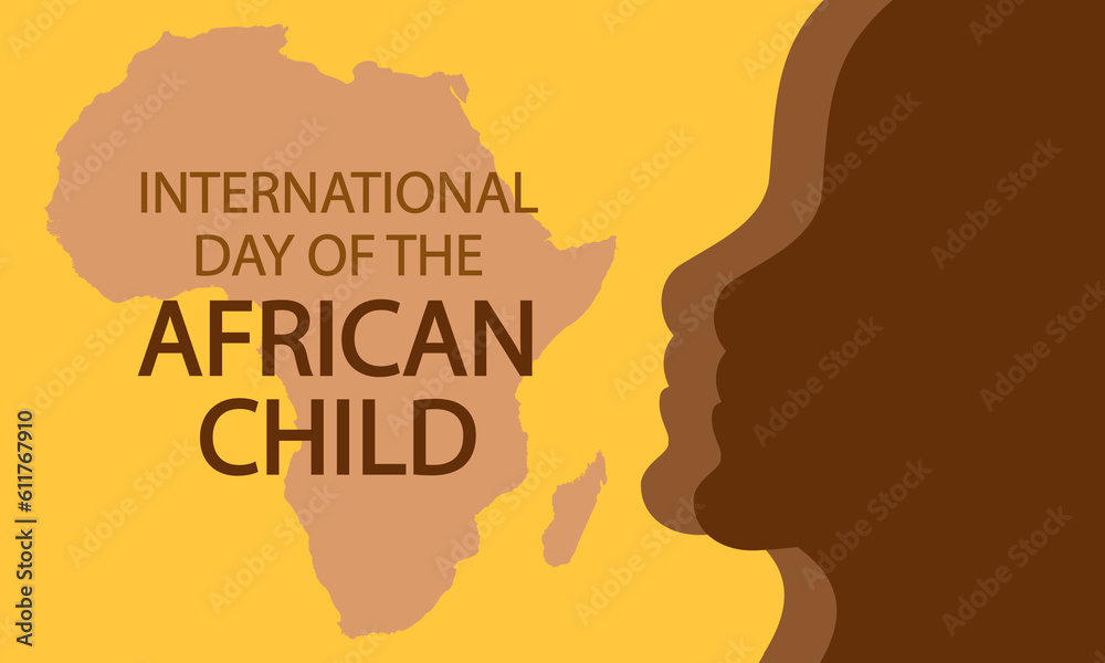 African Child International Day child head and continent, vector art illustration.
