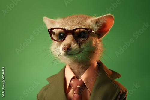 Anthropomorphic Weasel dressed in a suit like a businessman. Business Concept. AI generated, human enhanced © top images