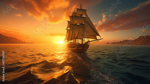 Follow wind sailboat sea sunset high elements sailing image Ai generated art © Biplob