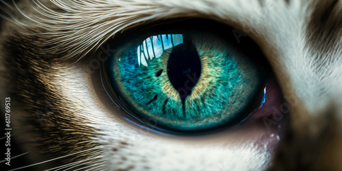 Captivating close-up of a cat's eye, evoking deep emotion and curiosity - perfect for showcasing the beauty of feline gaze in high resolution. A must-have visual asset! Generative AI