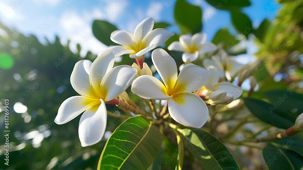 Plumeria alba tree white flowers plant appearance pudica images Ai generated art