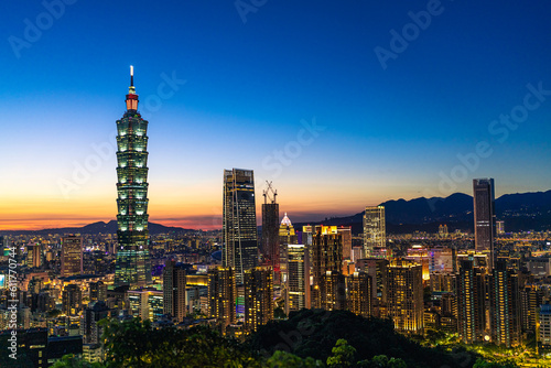 Sunset of Taipei city  with beautiful sky colors. Cityscape  urban.