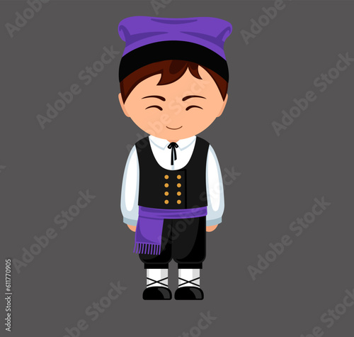 Andorran male cartoon character in traditional ethnic costume. Man in Andorra clothes. Isolated flat vector illustration.