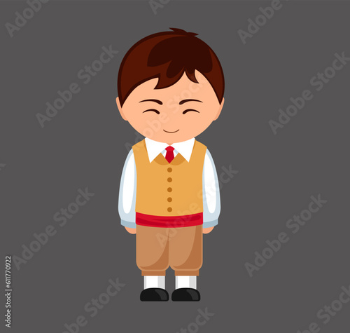 Monegasque male cartoon character in traditional ethnic costume. Man in clothes. Monaco. Isolated flat vector illustration.