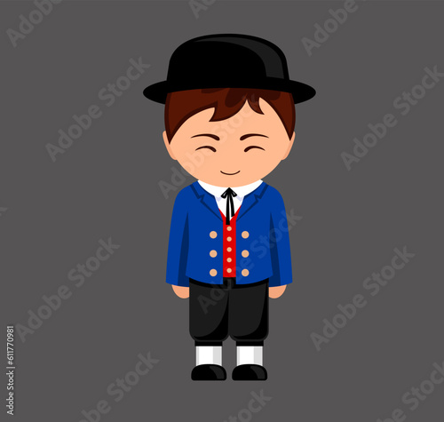 Liechtensteiner male cartoon character in traditional ethnic costume. Man in Liechtenstein clothes. Isolated flat vector illustration.