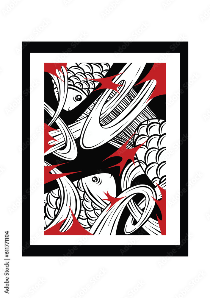 Fish illustration art for T-shirt and print wall decorative