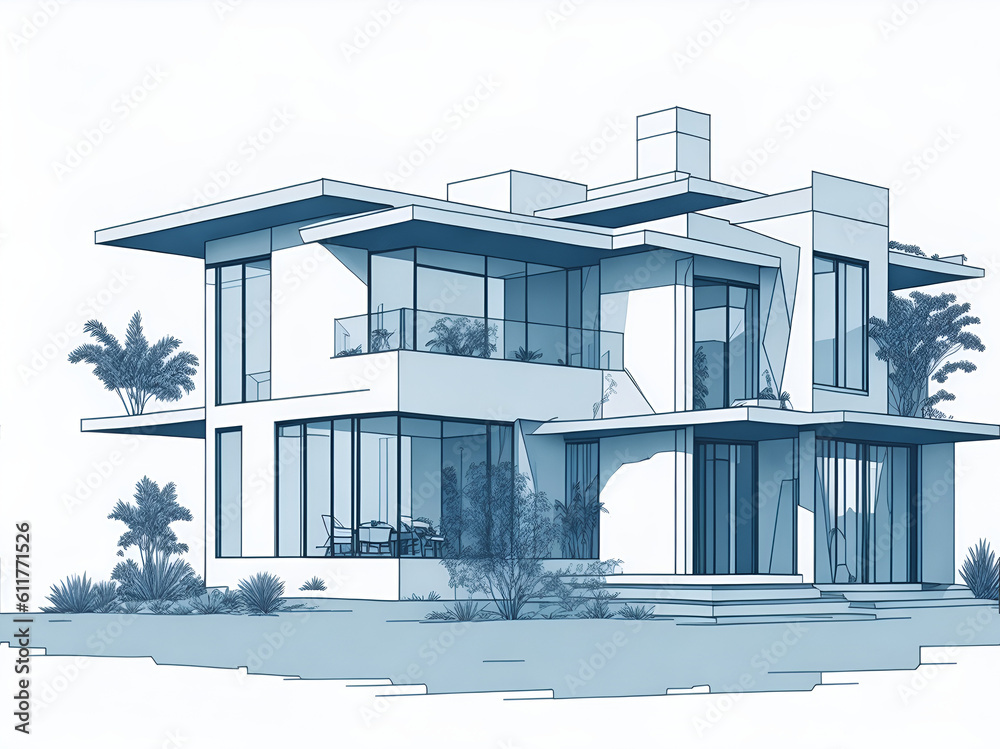 Modern minimalistic style house. AI genrated illustration Modern minimalistic style house. AI genrated illustration