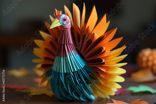 Multi-Colored Paper Turkey Image. Created with generative AI