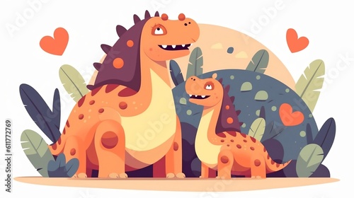 Watercolor of dad dinosaur and son dinosaur. Generative AI
