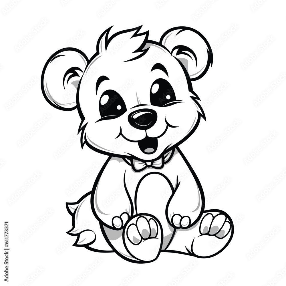 Happy Bear , colouring book for kids, vector illustration
