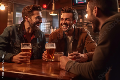The men gathered in the bar to drink beer, to celebrate the meeting. Generative AI