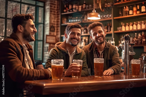 The men gathered in the bar to drink beer, to celebrate the meeting. Generative AI