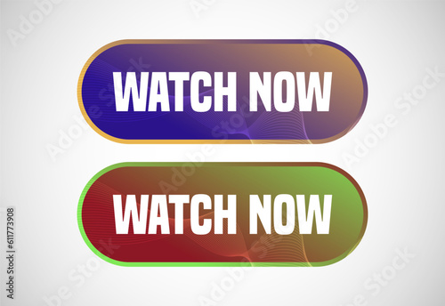 Watch now button. Watch now banner sign. Play video icon vector illustration.