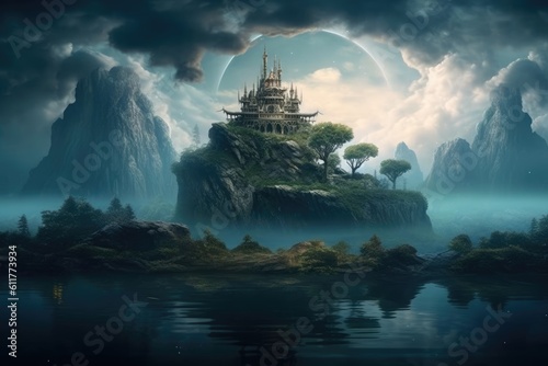 the idea of a fantasy world with magical landscapes and mythical creatures generated AI