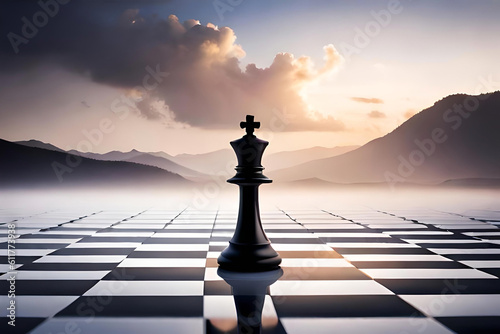  a single chess piece on an empty chessboard