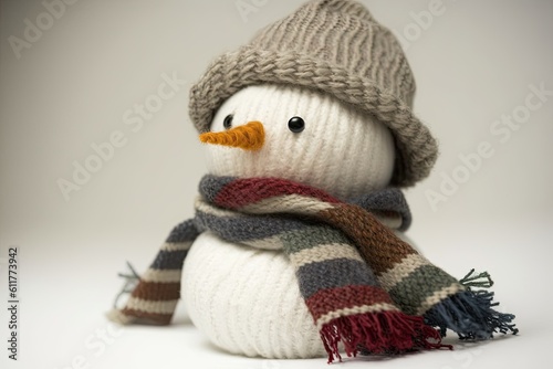 cute knitted snowman with winter accessories. Generative AI