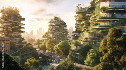 the concept of sustainability and eco-friendly living in a modern urban environment generated AI
