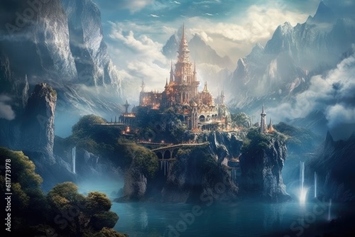 the idea of a fantasy world with magical landscapes and mythical creatures generated AI photo